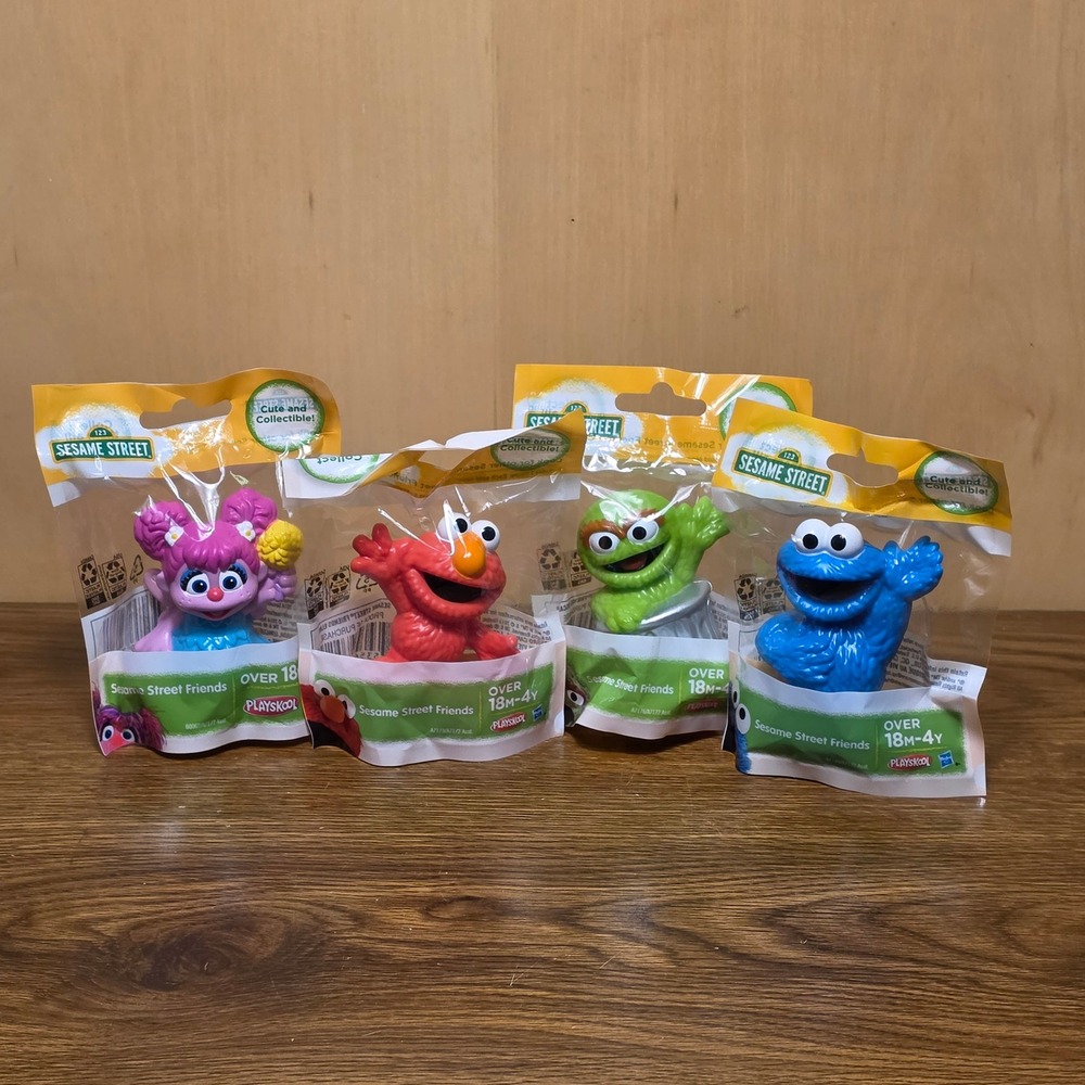Playskool Sesame Street Friends Elmo Cookie Monster Oscar Abby 4 Figure Lot *